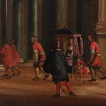 detail of a painting depicting the interior of a church