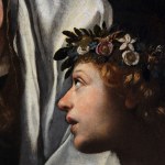 Detail of a painting depicting the apparition of the son Evangelist and an angel to Saint Frances of Rome