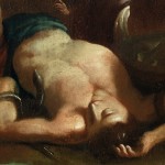 Detail of a painting depicting a man with a snake around his arm