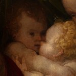 Detail of a painting depicting the Holy Family with St. John and St. Francis