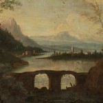 detail of a Painting of River Landscape with Bridge