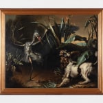 Painting of a Dog Scaring a Grey Heron