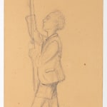 A pencil drawing on paper of a young man pulling rope.