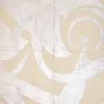 Detail of canvas depicting a lattice with an abstract flower in the centre.