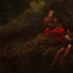 Detail of an oil painting of the Roman landscape.