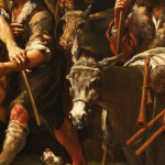 Detail of a painting depicting a donkey and an ox