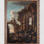 An oil painting of figures dancing among ruins.