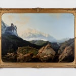 Painting depicting a mountain landscape.