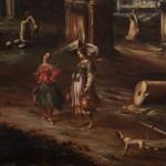 detail of a painting depicting a port with figures