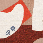 Detail of a tapestry made in eight-colour wool depicting the Ponte dei Pugni (Bridge of Fists), in the Dorsoduro district of Venice. It takes its name from an ancient custom of fist fights that took place on many of the bridges. Beneath the bridge, we see the shape of a fish in the canal alongside other abstract shapes.