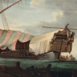painting of a navy with a large vessel