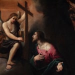 Detail of the painting depicting Christ in the Garden of Gethsemane, looking towards an angel handing him a cross.