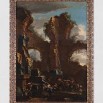 An oil painting of Satyrs on the maypole among ruins.