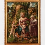 An oil painting of the Madonna with Child and Saint Anne in nature.