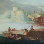 painting of a navy with a large vessel