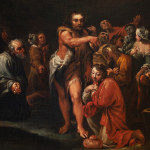 Detail of a painting depicting St. John the Baptist baptizing the crowd