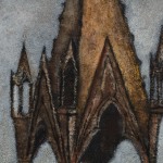 Detail of a tempera painting of gothic funerary monuments in Verona.