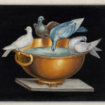 painting of four doves drinking