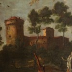 detail of a Painting of River Landscape with Bridge