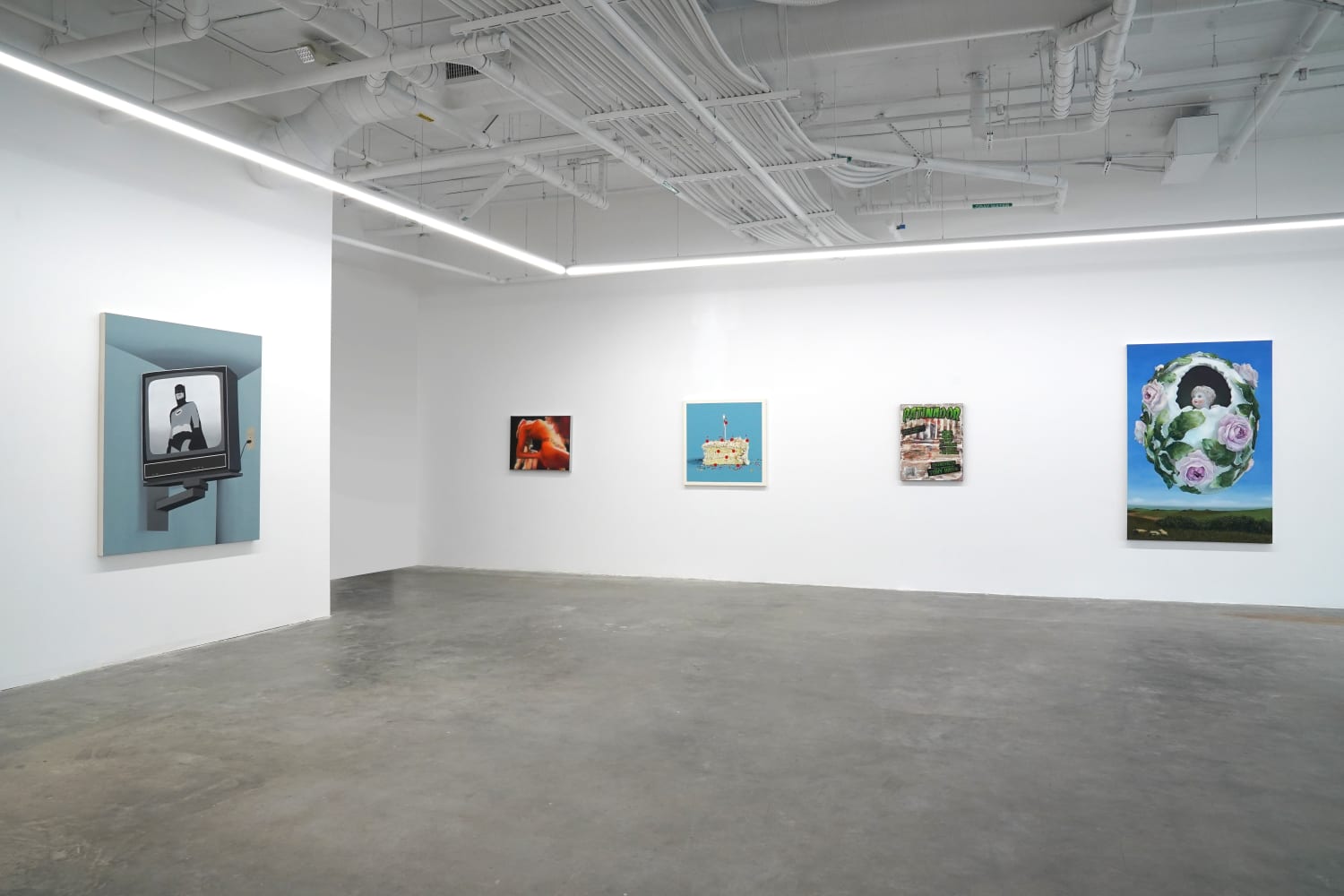 installation view of the gallery with paintings on the walls