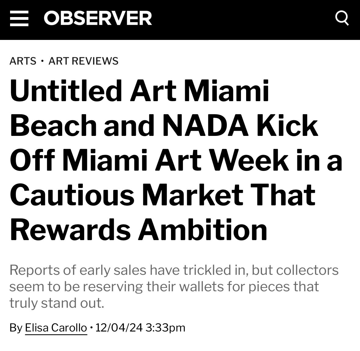 OBSERVER: Untitled Art Miami Beach and NADA Kick Off Miami Art Week in a Cautious Market That Rewards Ambition, Reports...