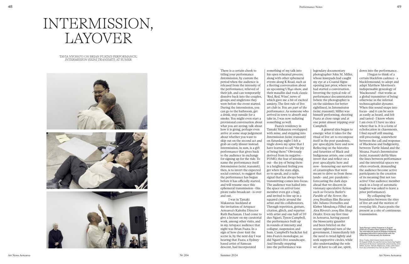 Intermission, Layover, On Brian Fuata's 'Intermission (seini_transmit)'