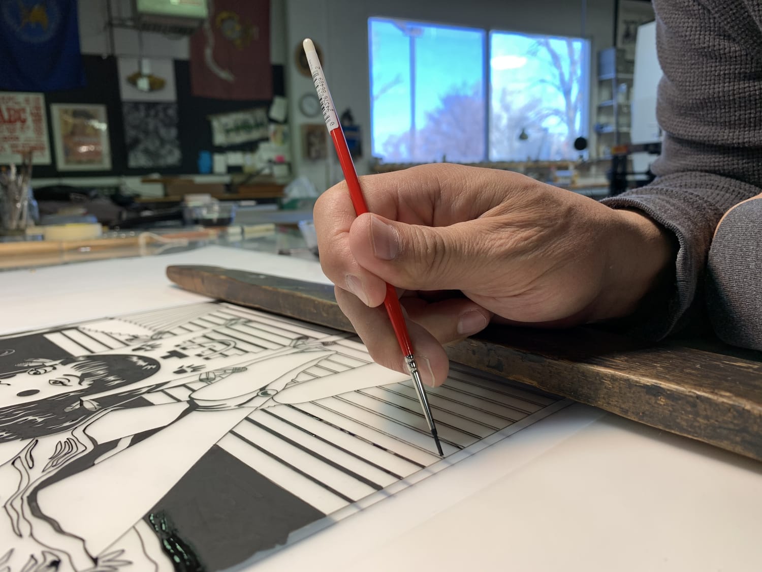 Diego Romero makes a Lithograph at Black Rock Editions in Santa Fe, New Mexico
