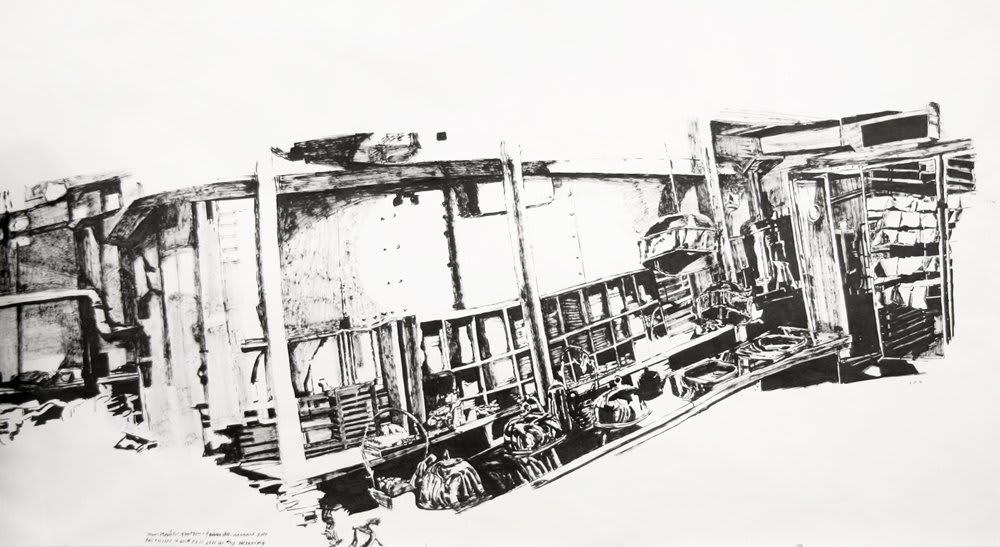 Detail of Dawn Clements, First Class (A Night to Remember, 1959), 2006, Sumi ink on paper, 165 x 985 cm, 65.01 x 388.09 in