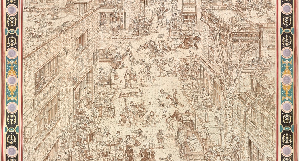 Detail of Adam Dant, British Drinking, 2010, Ink on paper, 200.5 x 256.5 cm, 79 x 101.06 in