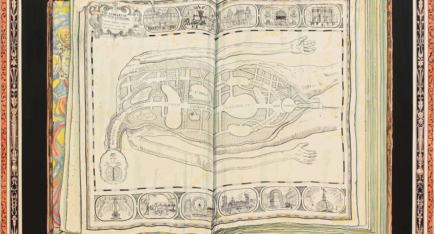 Detail of Adam Dant, From the Library of Dr London, 2012, Ink on paper, 87 x 144 cm, 34 1/4 x 56 3/4 in
