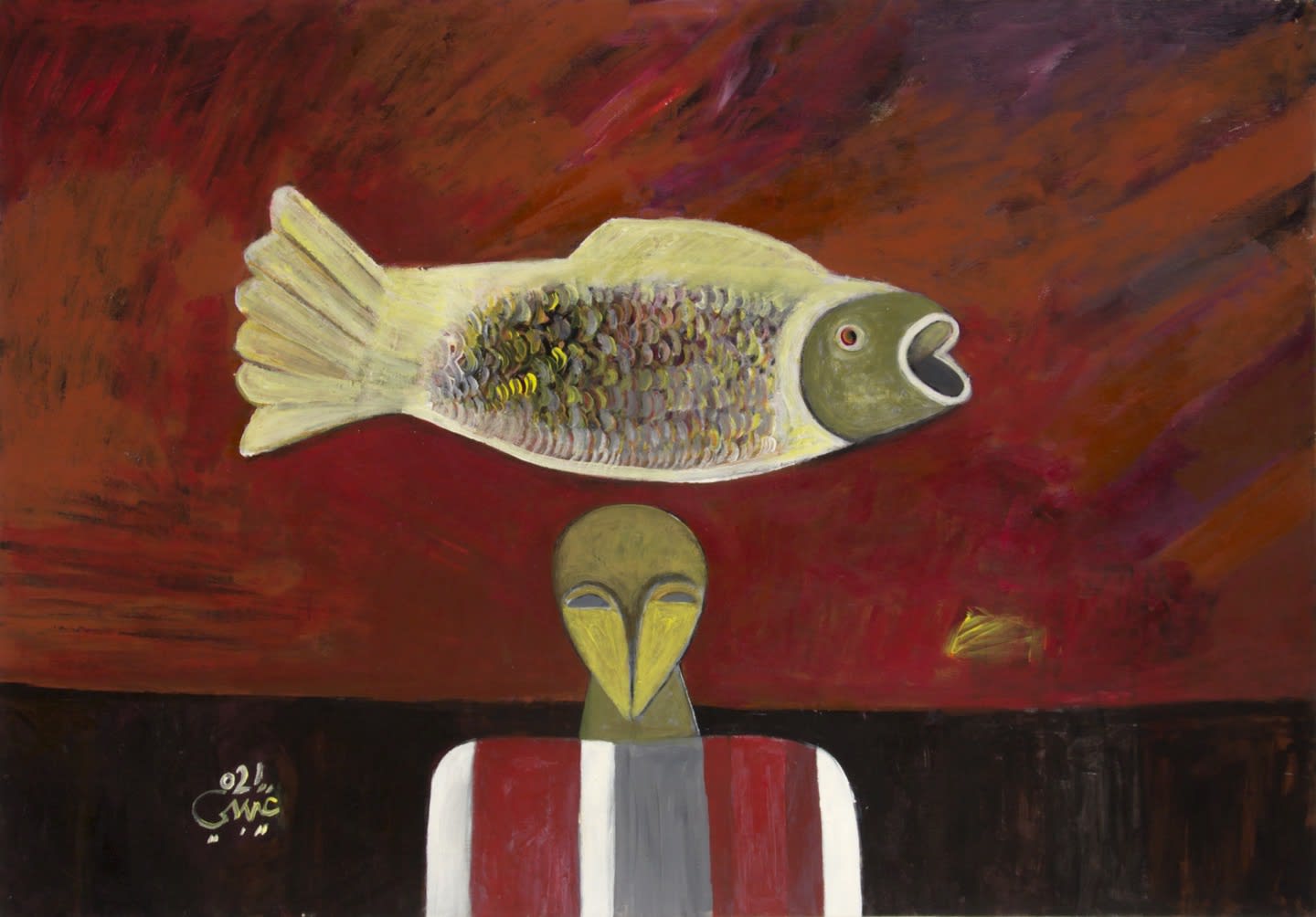 Mohamed Otaybi Flying Fish 2021 Acrylic On Canvas 69 5X99 2Cm