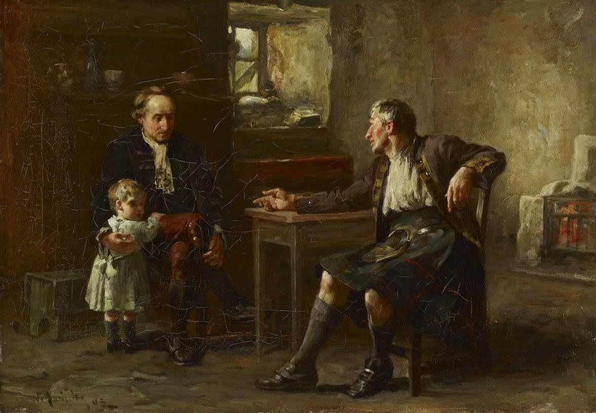 James Hamilton ARSA (1853-94), A Tale of the '45  Oil on canvas,1893, 35.5 x 51.1cm  Bequeathed Rev Dr J Arnott Hamilton (1960) 1992.088
