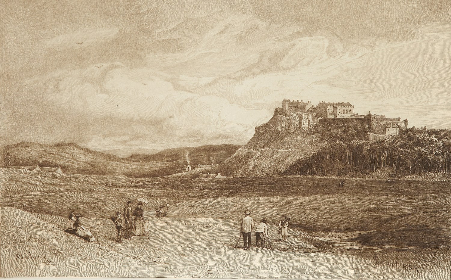 George Aikman ARSA ( 1831-1905) (after John Smart), The Golf Greens of Scotland Series: Stirling  Etching, 1893, 42.3 x 58.4cm  Gifted by John Smart RSA (1893) 1991.311.1