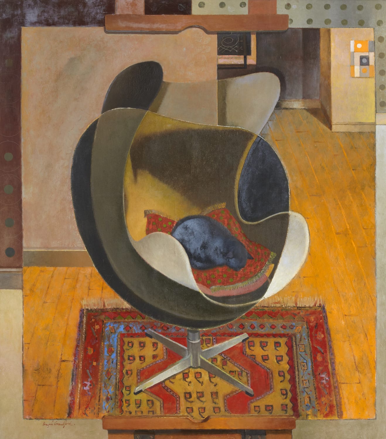 Hugh Adam Crawford RSA (1898-1982) Sleeping Cat  Oil on canvas laid on board, around 1965, 122.8 x 107cm  RSA Diploma Collection (Deposited, 1965) 2000.087
