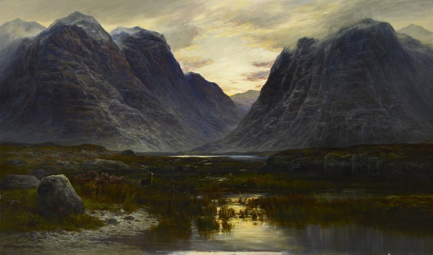 William Beattie Brown RSA (1831-1909), Coire-na-Faireamh in Applecross Deer Forest Ross-shire  Oil on cavnvas, around 1883-84, 67.8 x 114.6cm  RSA Diploma Collection (Deposited, 1884) 2000.011