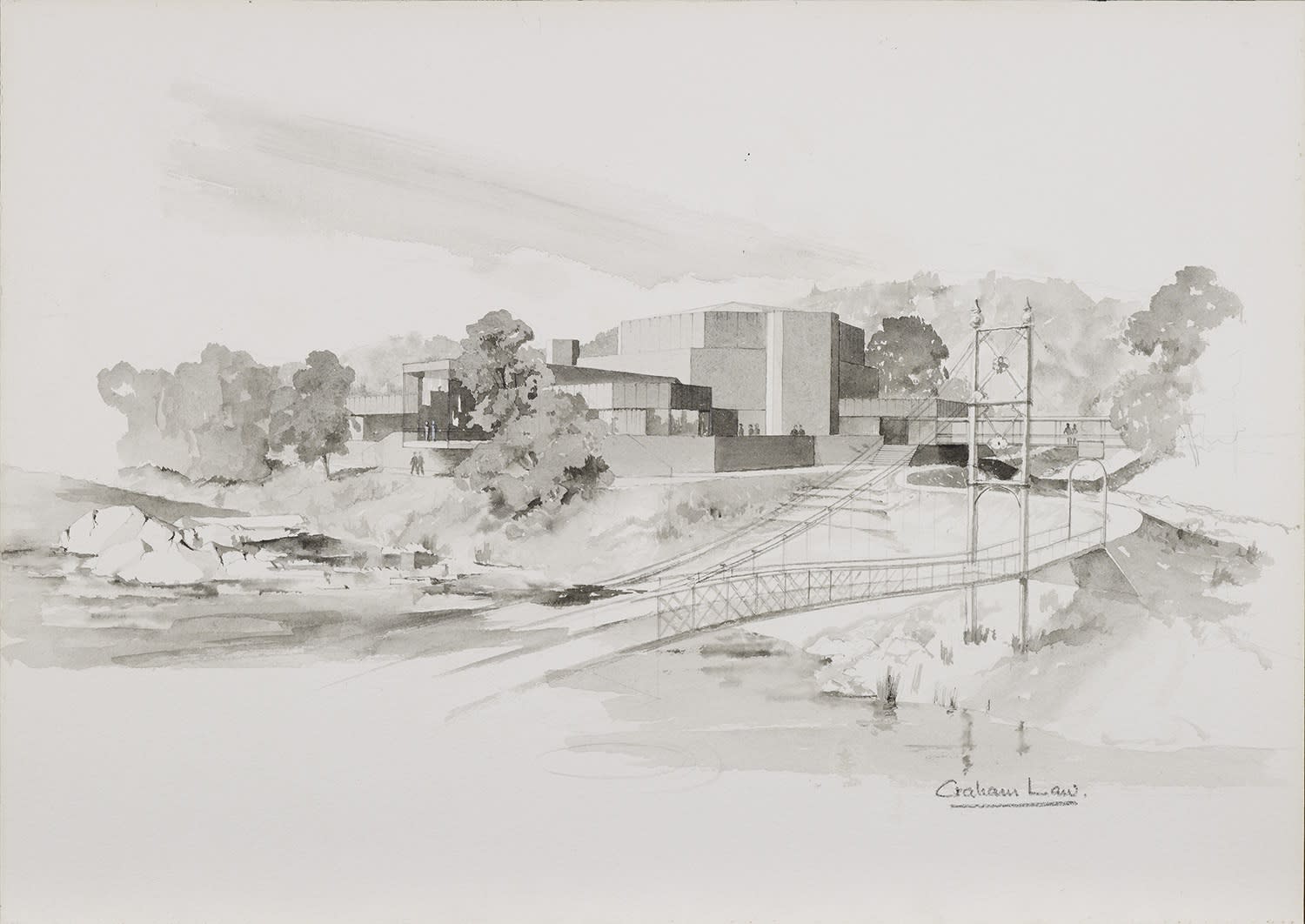 Graham Couper Law RSA (1923-96), Proposed Festival Theatre, Pitlochry  pencil and wash on paper, around 1978, 40.7 x 57.8cm  RSA Diploma Collection (Deposited, 1995) 1995.139