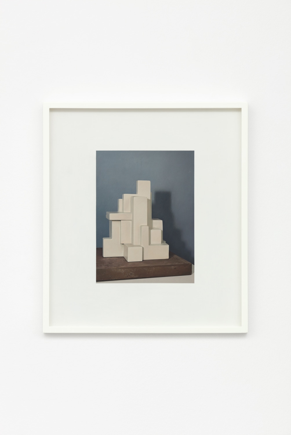 Andrew Grassie, The documentation of a small act: wooden blocks, gesso. (After Vantongerloo), 2024