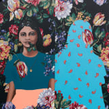 Suchitra Mattai Herself as another, 2022 Acrylic, gouache, cord, trim, earrings, and family necklace, 66 x 72 in (167.6 x...