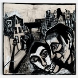 Ruth Lewin Untitled [Couple in a Cityscape] [double-sided], n.d. Ink, graphite, and gouache on paper , 7 1/8 x 7...