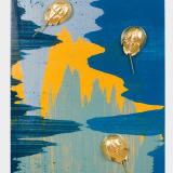 John Knuth Entering the Blue Period, 2023 Gilded horseshoe crab shells and enamel on linen, 48 x 36 in. (121.9...