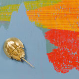 John Knuth Exiting the Cave, 2023 Gilded horseshoe crab shells and enamel on linen, 48 x 36 in. (121.9 x...