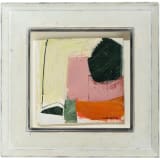Chloë Lamb Sitting Snug, 2024 Oil and collage on wood, 7 x 7 1/4 in. (17.8 x 18.4 cm)