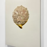 Hayoon Jay Lee Eternal Mother – Watching, 2023–24 Rice, modeling paste, 24k gold, and acrylic on wood panel, 48 x...