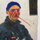 Samuel Guy Preacher (After Frans Hals), 2025 Oil on panel, 11 1/4 x 9 3/4 x 1 3/4 in. (28.6...