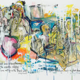 Audrey Flack Lady Fear Sat Up in the Back Seat, 2020–23 Acrylic and mixed media on paper, 30 x 40...
