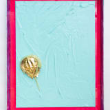 John Knuth Golden Horseshoe Crab, 2021 Acrylic on canvas, gold foiled horseshoe crab shell in acrylic frame, 24 x 18...