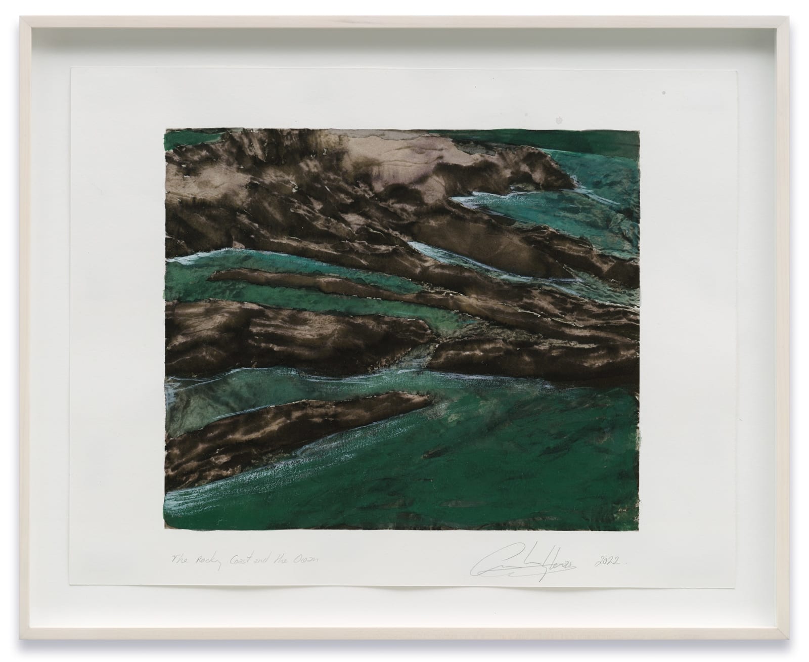 Cristina Iglesias The rocky coast and the ocean, 2022 Gouache and ink on inkjet print Paper: 12 1/4 x 15...