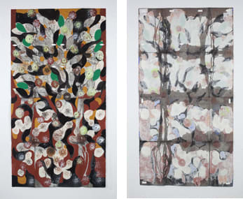 Gabriel Orozco Blackbirds in the trees, Lac Du Bourdon, 2010 Gouache, charcoal on paper 72 1/4 x 38 1/2 in....