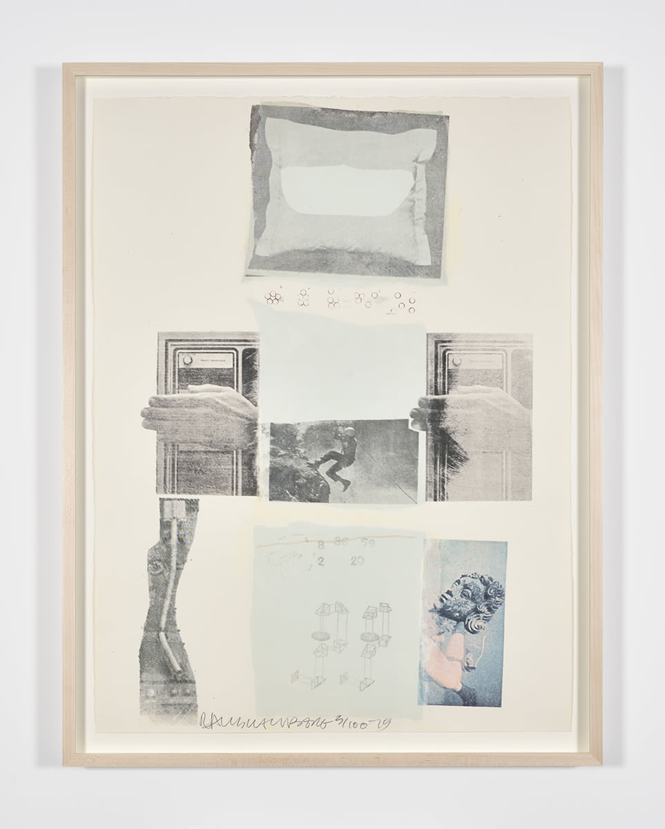 Robert Rauschenberg Two Reasons Birds Sing, 1979 Screenprint on paper, on fabric, on Arches roll stock paper Image: 30 3/4...