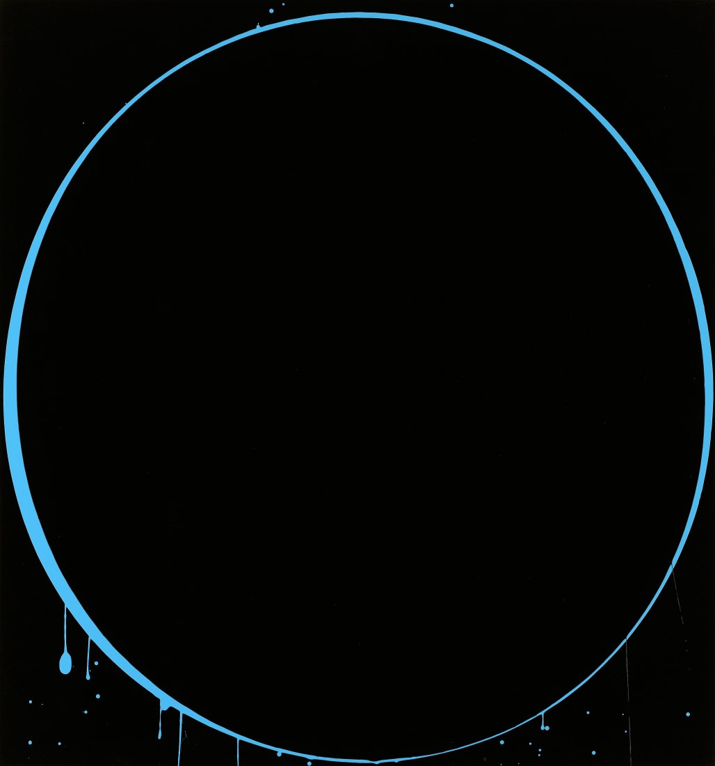<span class="artist"><strong>Ian Davenport</strong></span>, <span class="title"><em>Oval: black, light blue, black</em>, 2002</span>